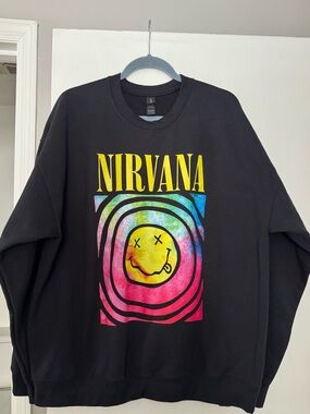 Gildan Black Nirvana Tie-Dye Smiley Logo Sweatshirt